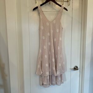 Made In Italy Light Pink Polka Dot Muslin Cotton Midi Dress Size L